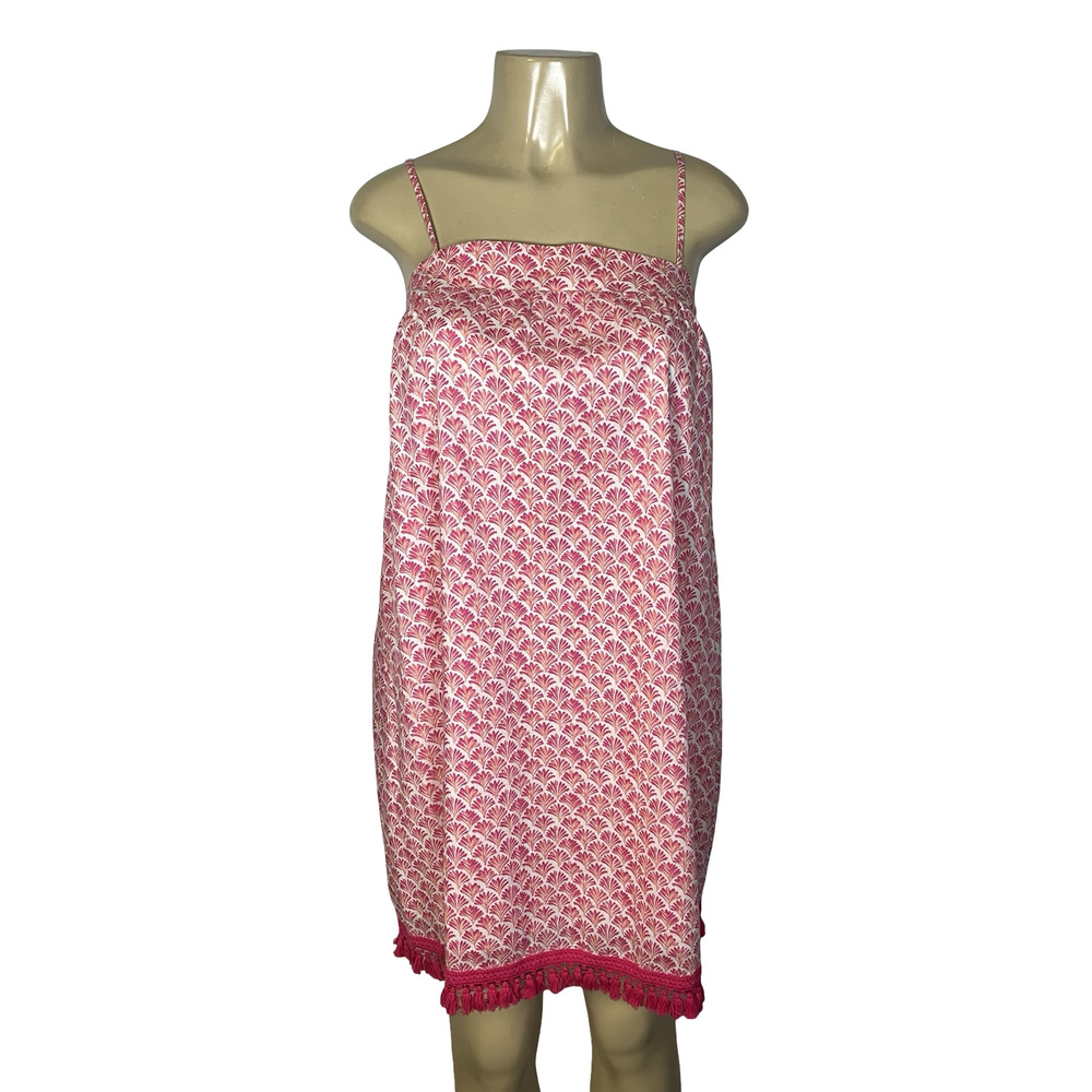 Vineyard Vines Dress Womens Small Pink Floral Cotton Tassel Hem‎ Boho Sundress
